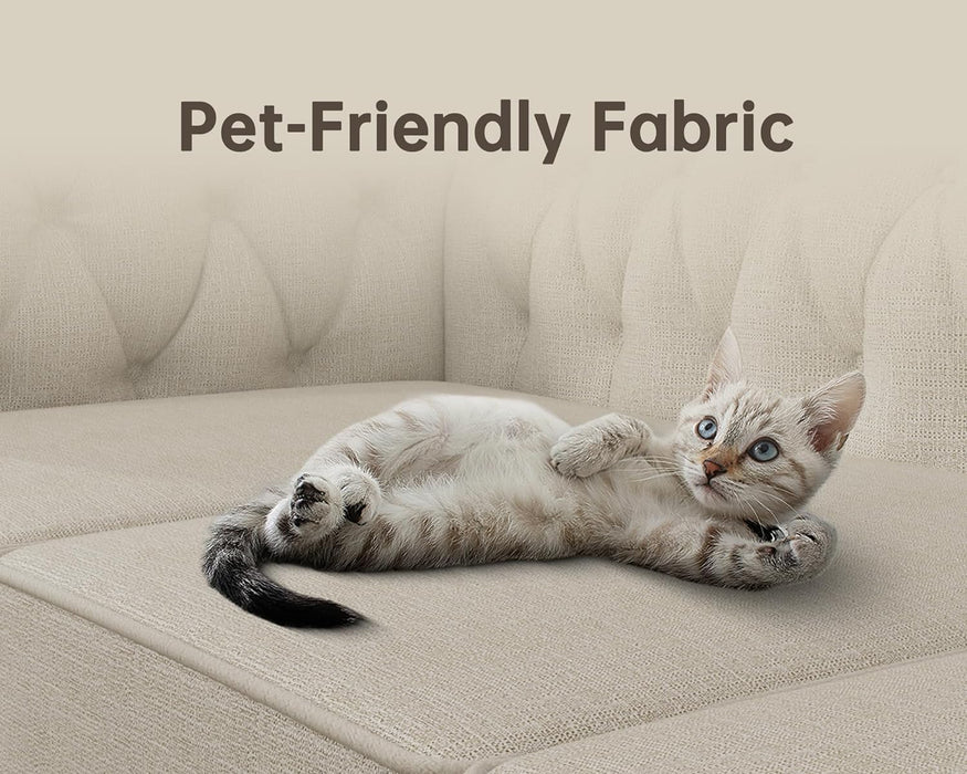 3 Piece Classic Chesterfield 6-Seater Set, Tufted Chair & Loveseat & Sofa Solid Wood Legs Thick Cushion, Pet-Friendly Couch Set Furniture for Living Room Bedroom Apartment, Linen Beige