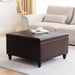 Square Leather Storage Ottoman,Ottoman Coffee Table with Storage for Living Room (Brown)