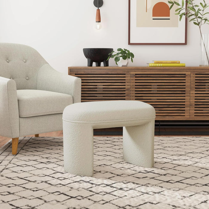 Quinn Modern Ottoman| Home Décor|Ottoman for Living Room & Bedroom - Cream White Boucle