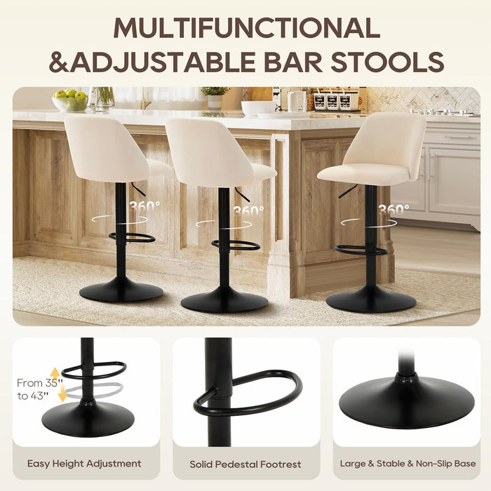 Bar Stools Set of 4, Modern Swivel Bar Chairs, Adjustable Upholstered Barstools Counter Height with Full Backrest for Bar, Dining Room, Kitchen Island, Beige