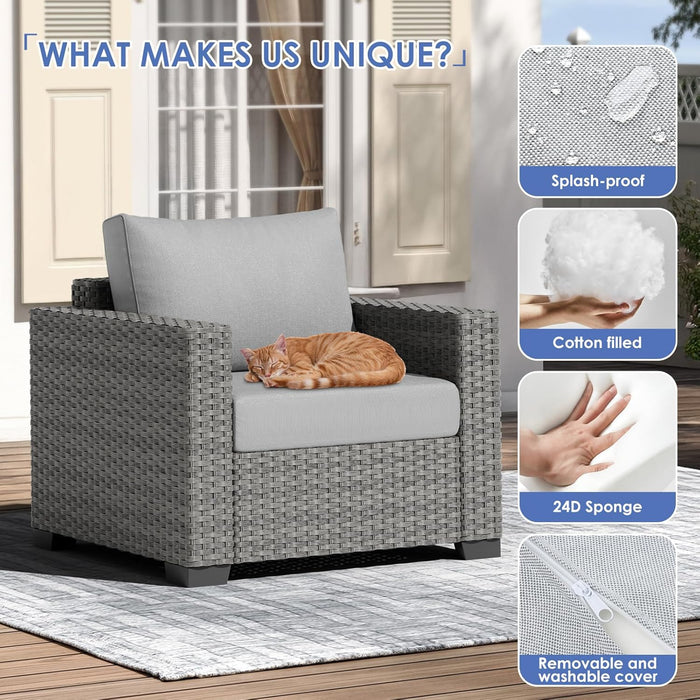 Outdoor Patio Furniture Set, 5 Piece 5 Seats Comfortable Wicker Rattan Outdoor Furniture Set with Ottoman,Deep Seat & 4.72'' Thick Cushion Patio Conversation Set for Porch,Deck,Backyard,Grey