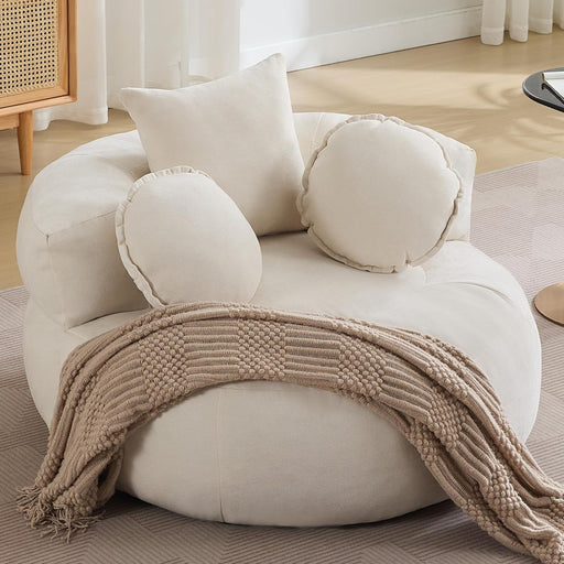 Round Oversized Floor Chair Beige Chenille Utility
