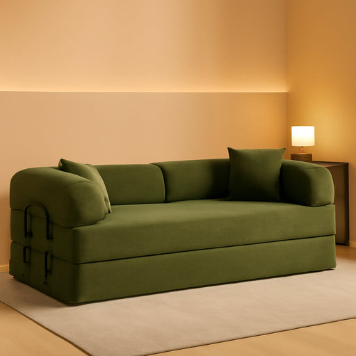 Green Convertible Sofa Bed With Removable Armrests