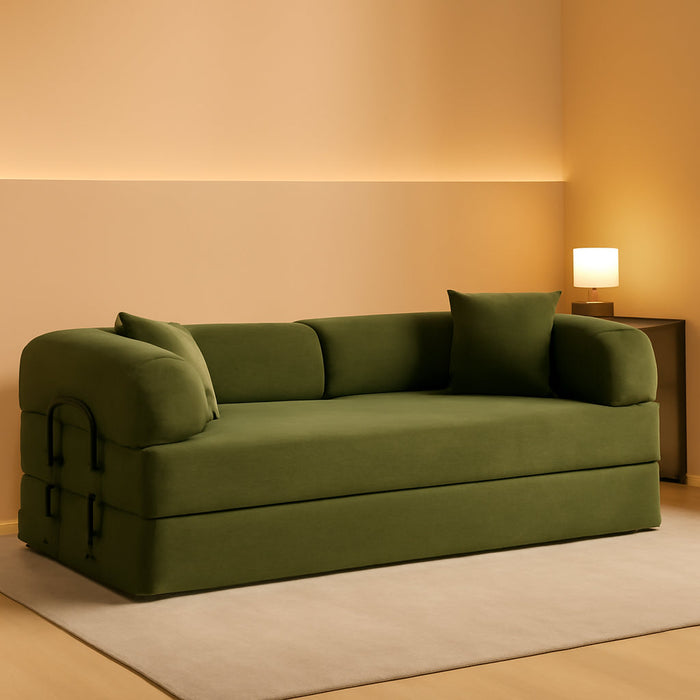 Green Convertible Sofa Bed With Removable Armrests