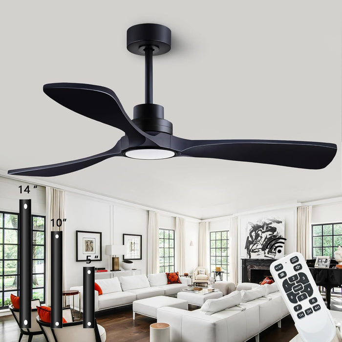 52" Wood Ceiling Fan with Lights with Remote Control Ceiling Fan, 3 Wood Blades, Solid Wood Ceiling Fan Indoor Outdoor for Dining Room, Living Room, Farmhouse, Etc. (Black)…