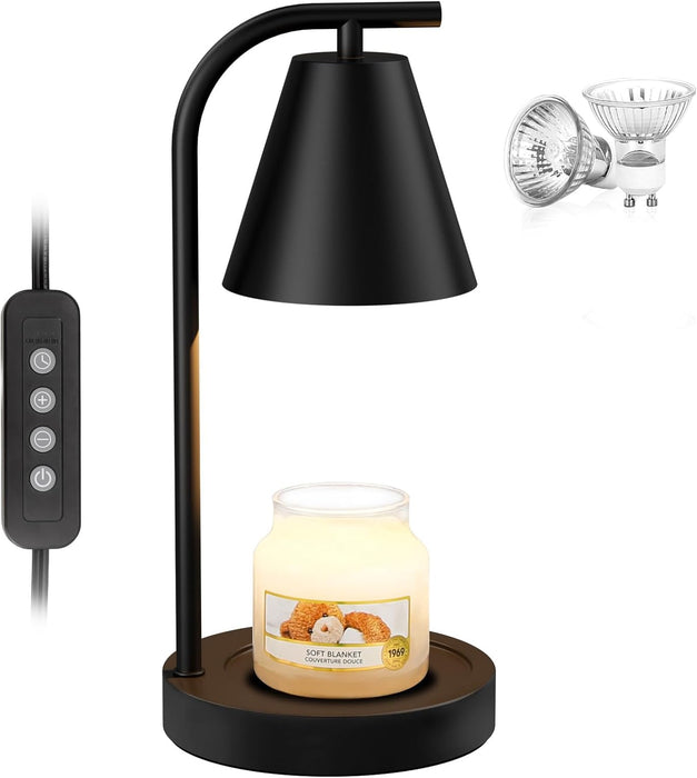 Candle Warmer Lamp - with Timer & Dimmer, Modern Home Decor House Warming Gifts Wax Melt Warmer for Jar Candles with 2 Bulbs, Cozy Birthday Gift for Women Mom (Black)