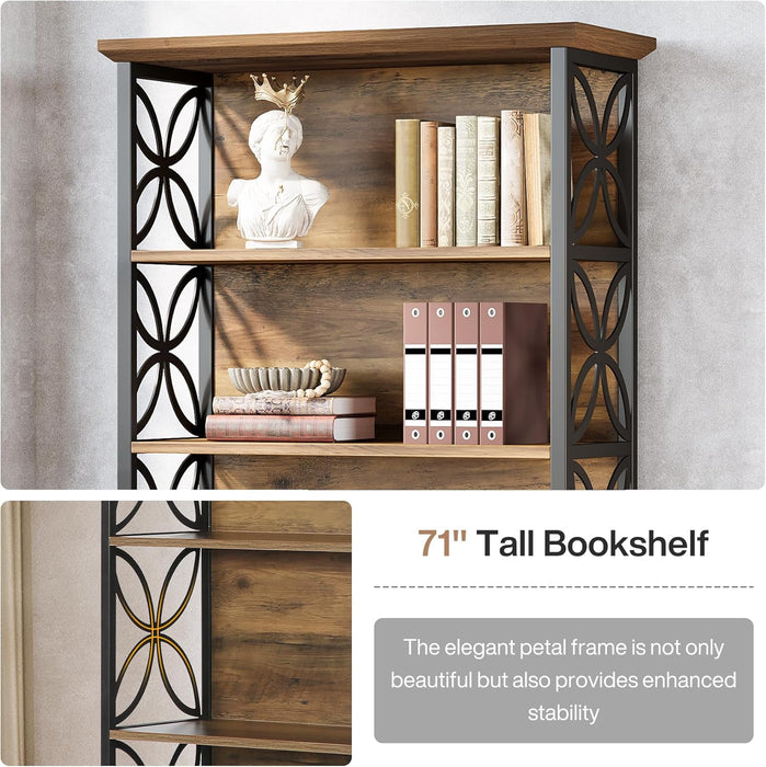 71 Inch Industrial Metal Bookshelf Freestanding Unit