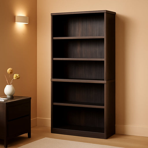 Bookshelf with 6 Shelf Tiers, Adjustable Shelves, Tall Bookcase Hutch, Sturdy Wood with Closed Back Panel, Black Walnut Finish