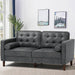 2 Pieces Faux Leather Sofa Set with Bolster Pillows,Tufted 3-Seat Sofa and Loveseat Couch with Wooden Legs, Upholstered Living Room Set for Living Room, Office, Grey