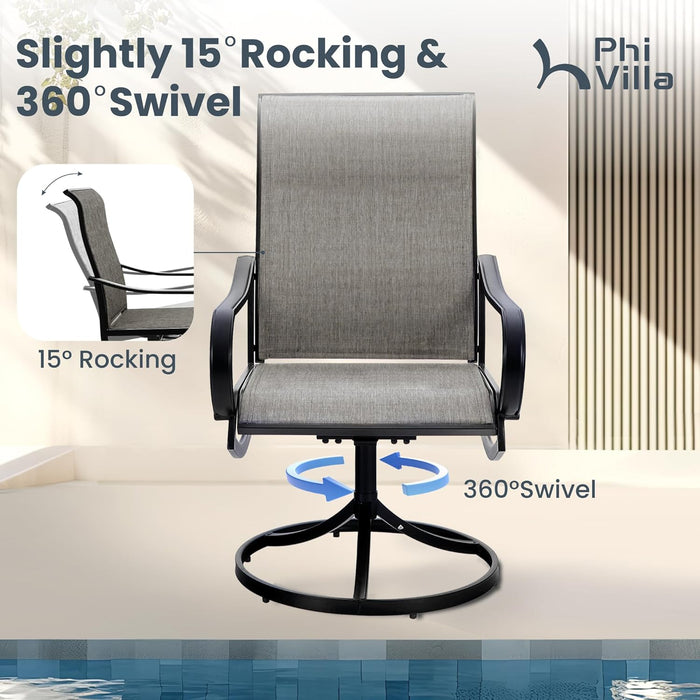 9 Pcs Patio Dining Set with Large Square Metal Dining Table & 8 Outdoor Textilene Fabric Swivel Dining Chairs, outside Table Chair Furniture Dining Set for 8 Person