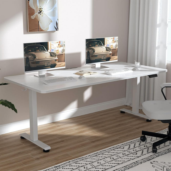 63X27.6 Inch Large Electric Standing Desk, Heights Adjustable,Sit to Stand Up, Work Home Office Computer Table for Walking Pad, Gifts for Dad, Wooden Desktop Desks, White