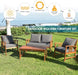 4 Pieces Acacia Wood Patio Furniture Set, Outdoor Seating Chat Set with Gray Cushions & Back Pillow, Conversation Set with Coffee Table, Ideal for Garden, Backyard, Poolside