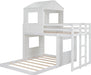 House Bunk Beds, Twin over Full Bunk Bed Wood Playhouse Bunkbed Low Bed Frame for Kids Toddlers Girls/Boys, White