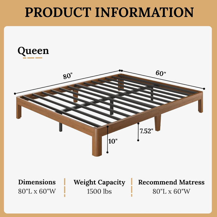 10 Inch Bamboo Queen Bed Frame with Curved Leg, Warm Brown Color