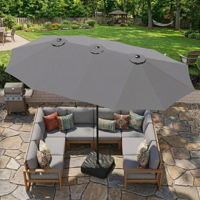 15Ft Patio Umbrella with Base,Large Outdoor Double-Sided Rectangle Umbrella with Crank Handle, Market Umbrella for Poolside Garden Deck Backyard Beach Pools, Gray