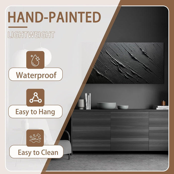 Black Abstract Wall Art for Living Room Hand Painted Minimalist Textured Oil Painting Large Artwork for Bedroom Office Ready to Hang 20X40 Inch