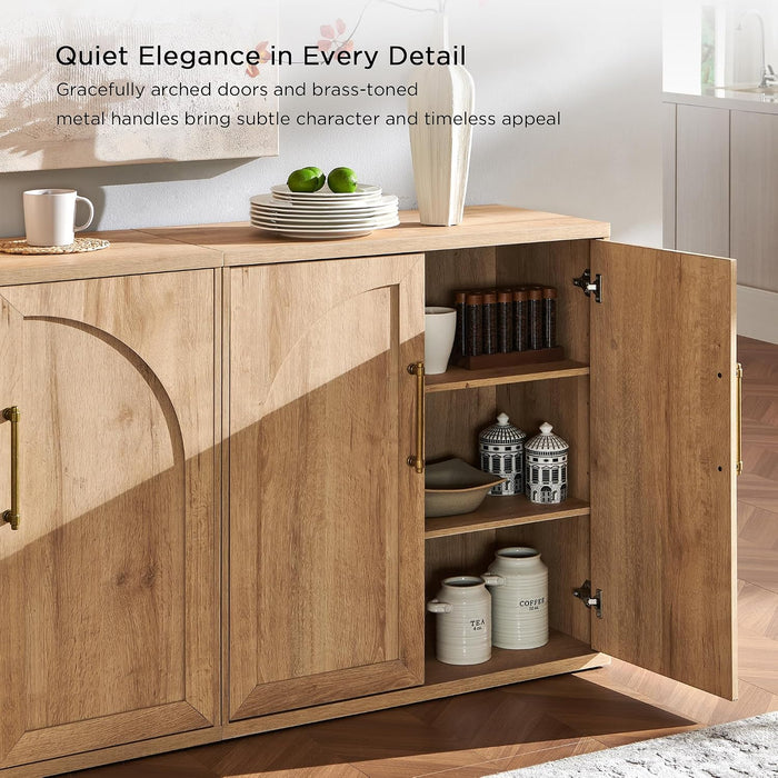 Arched Door Sideboard Buffet Cabinet Set of 2, Natural Oak