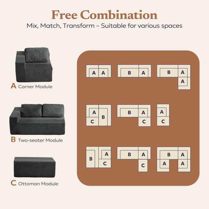 106 Inches Grey Convertible Sectional Upholstered Sofa