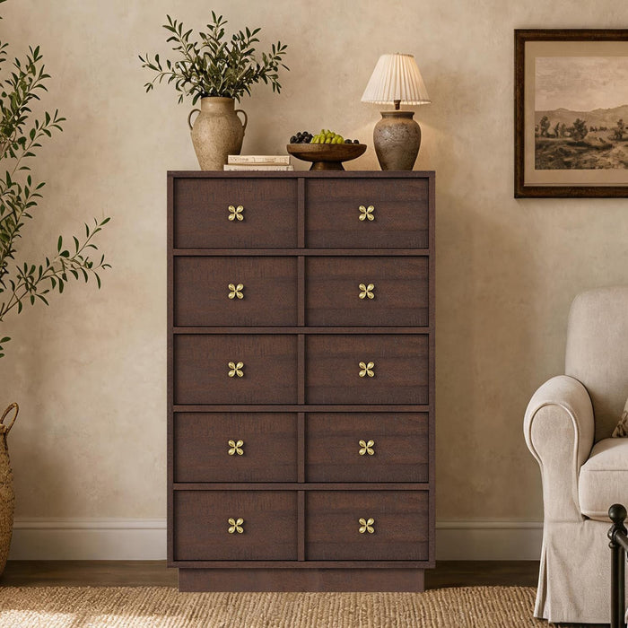 47In Tall Wooden Dresser for Bedroom，5-Drawer Chest of Drawers
