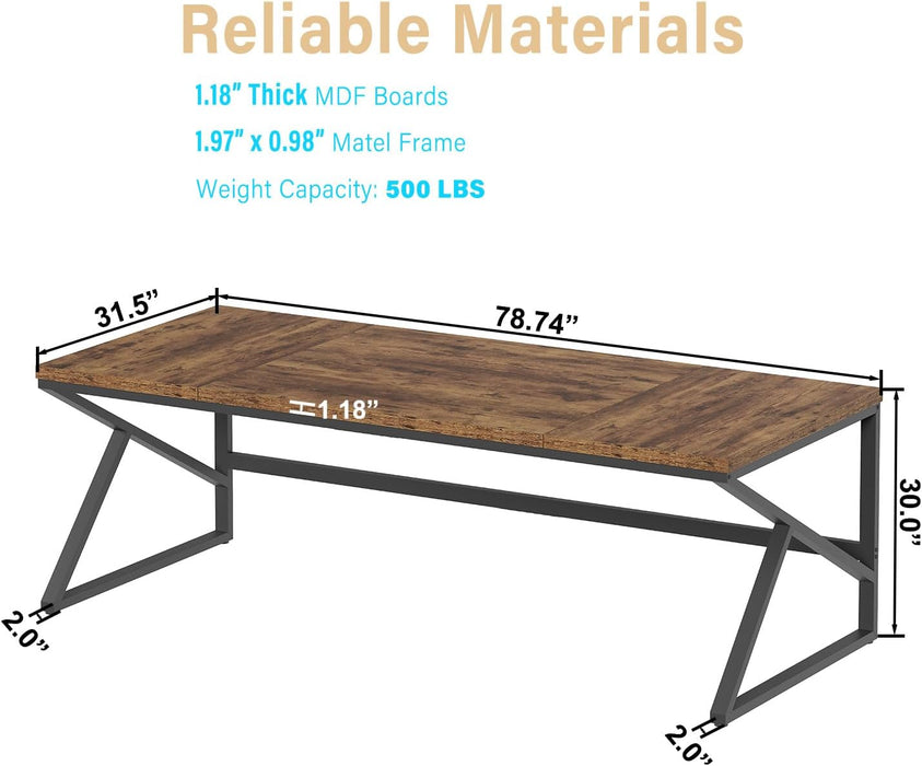 Large Rustic Brown Computer Desk, 78 Inch Long Wood Home Office Desk
