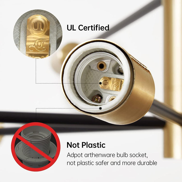 Sputnik Chandelier Black and Gold Ceiling Light Height Adjustable E27 Modern Ceiling Lighting Fixture for Living Room Bedroom Dining Room Kitchen Office (5-Light)