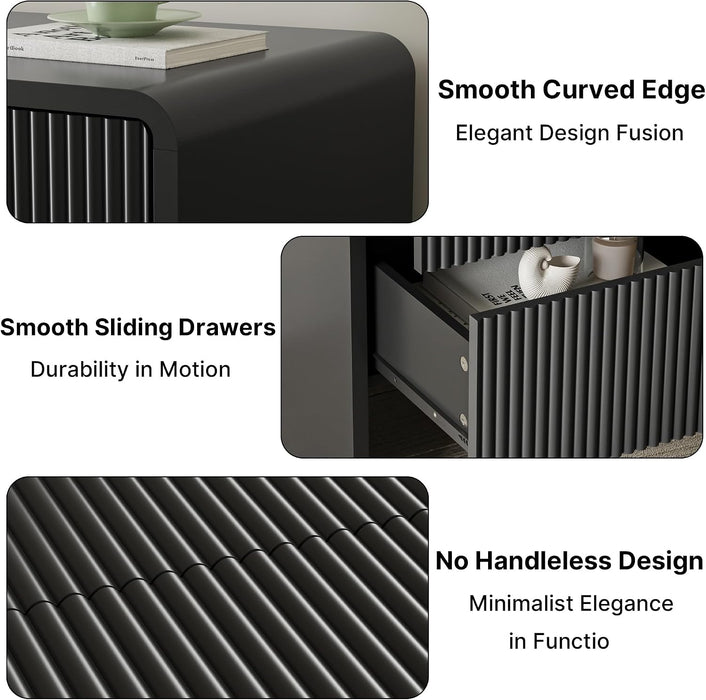 55" Wide Modern Curved 6 Drawer Dresser，Black