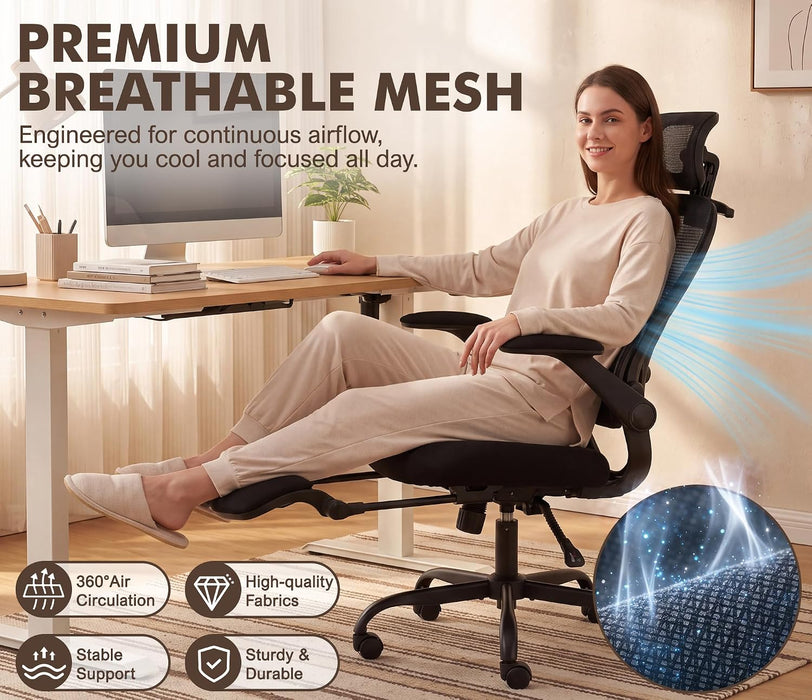 Ergonomic Massage Office Chair with Footrest, Comfy Computer Chair, Black