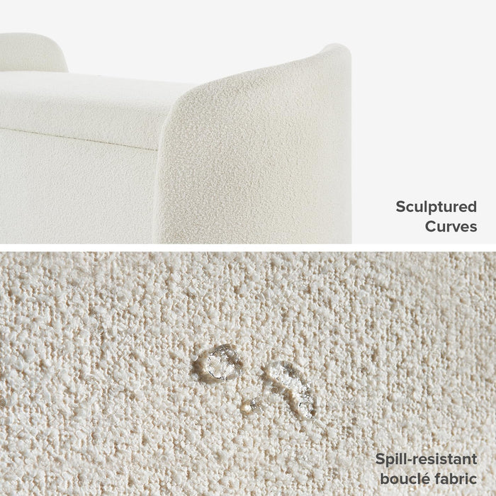 Sophie 51" Ottoman Storage Bench, Entryway and Window Seating, End of Bed Curved Stool for King & Queen Bed, Storage Chest for Bedroom (Pearl White Boucle)