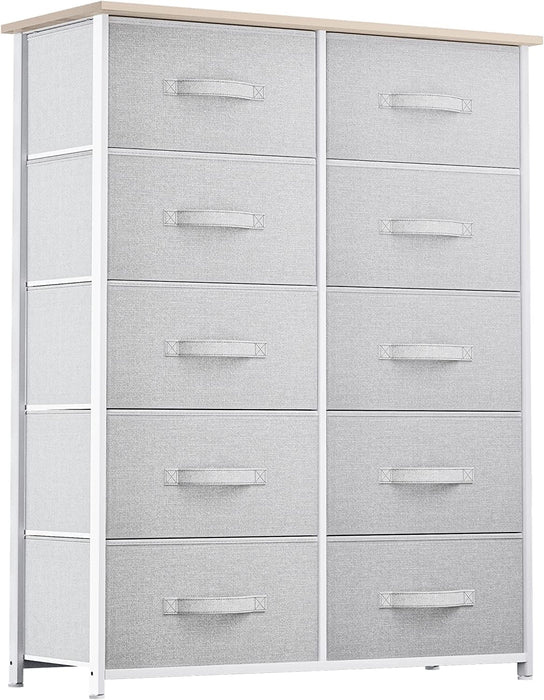 Gray Dresser with 10 Fabric Bins