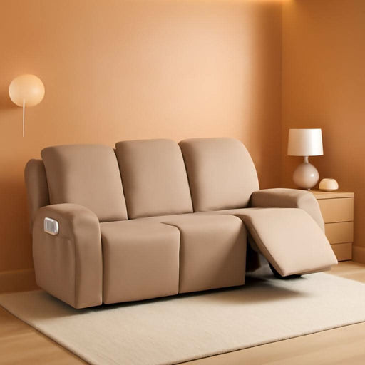 Recliner Sofa Slipcover, 3 Pieces Polyester Fabric Stretch Sofa Covers for 3 Seat Reclining Couch, Soft Washable Furniture Protector with Pockets (3 Seat, Khaki)
