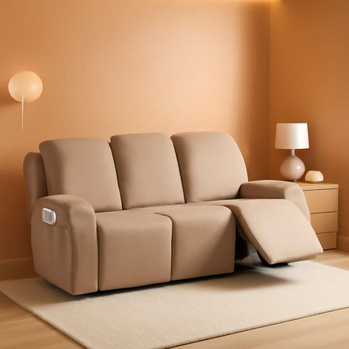 Recliner Sofa Slipcover, 3 Pieces Polyester Fabric Stretch Sofa Covers for 3 Seat Reclining Couch, Soft Washable Furniture Protector with Pockets (3 Seat, Khaki)