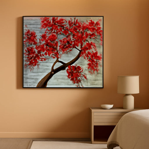 - Hand-Painted Oil Painting on Canvas Texture Palette Knife Red Flowers Paintings Modern Home Decor Wall Art Painting Colorful 3D Flowers Tree Paintings Ready to Hang 24X48Inch
