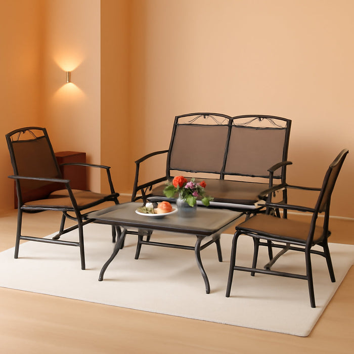 4 Pcs Patio Glider Set, Outdoor Gliding Loveseat W/Tempered Glass Coffee Table, Heavy-Duty Patio Furniture Set for Backyard, Porch, Poolside (4 PCS Patio Glider Set)