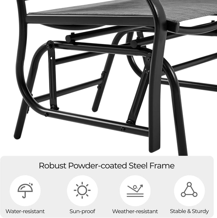 Outdoor Glider Chairs with Glass Table Rocking Chairs, Outdoor Loveseat Patio 2-Seat with Breathable Sling Fabric for Lawn, Garden and Porch, Gray