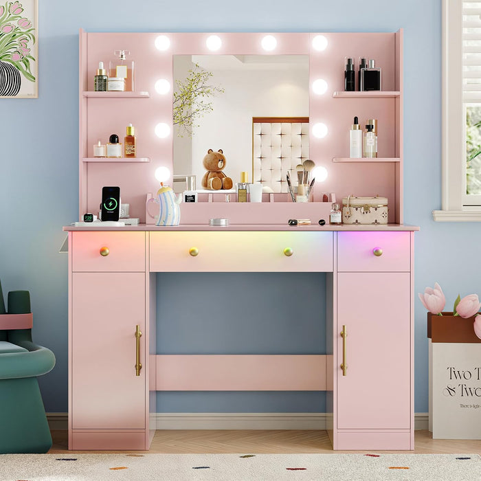 43 Inch MagentaPink Vanity Desk Illuminated Mirror