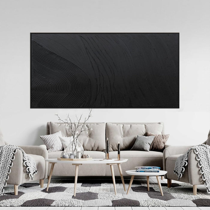 Large Modern Wall Art for Living Room Abstract Canvas Wall Art Decor Framed Large Black Wall Art Canvas Art Wall Decor Hand Painted Black Texture Artwork for Walls Bedroom Office Wall Decor 29"X58"