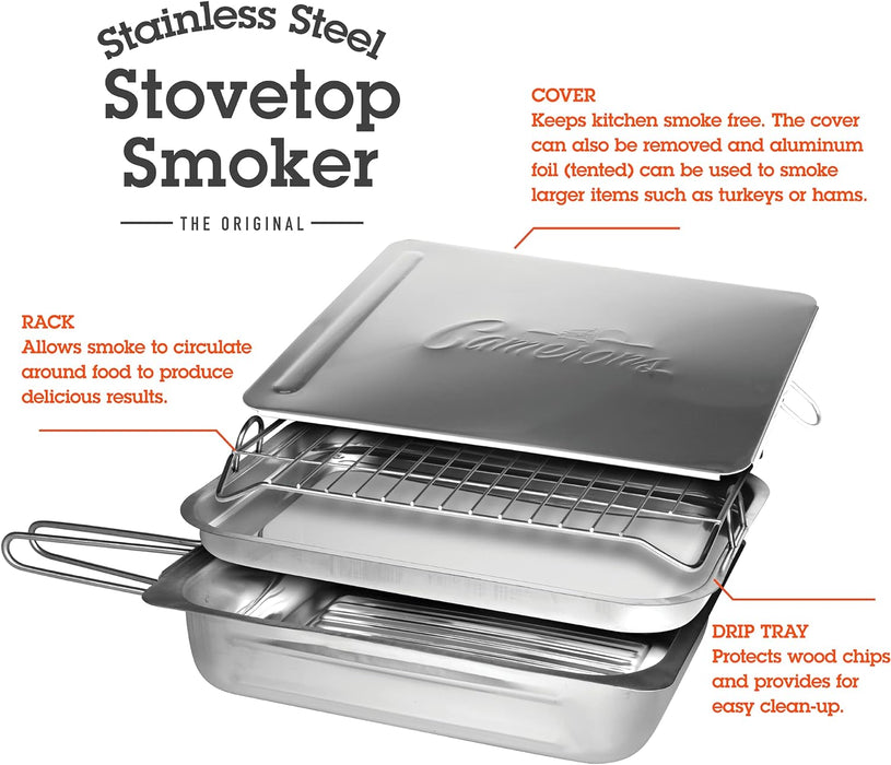 Original Stovetop Smoker - Smoker Box Gift Set W/Oak, Apple, Hickory Wood Chips & Recipes- Indoor Outdoor Use on Any Heat for Smoking Meats, Veggies & Seafood - Grilling Gift for Father'S Day