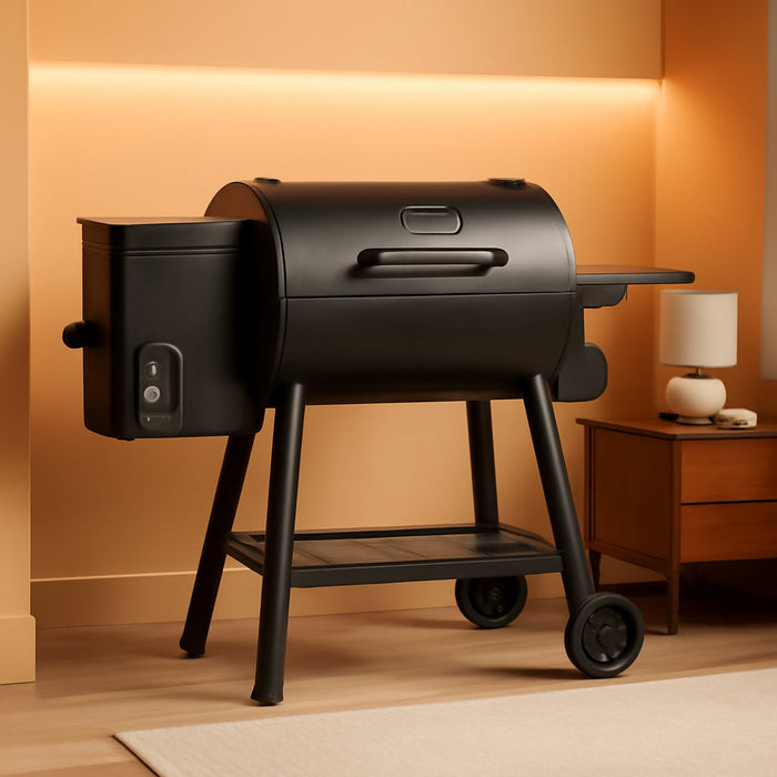 Electric Wood Pellet Grill & Smoker with Side Shelf, 456 SQ.IN Grill Capacity, with PID Temperature Control (180-425°F) for Backyard Camping Bake and Roast, Black