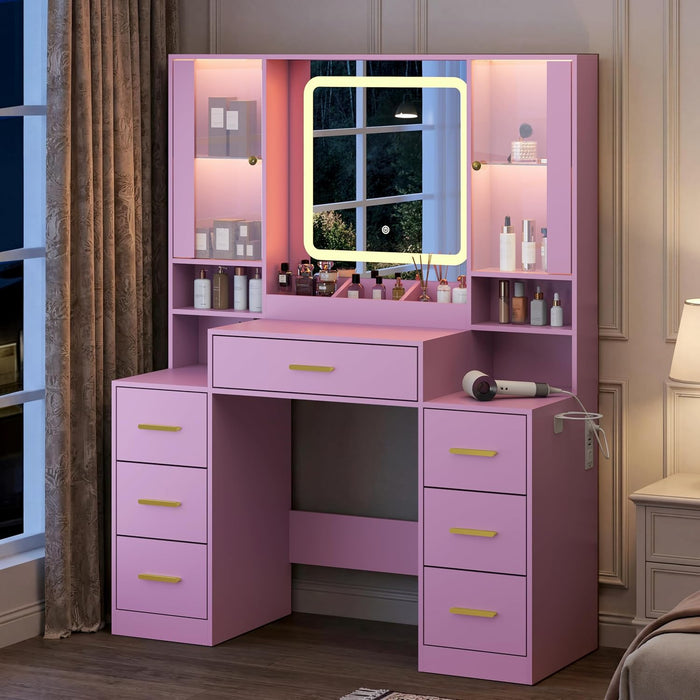Vanity Desk With Crystal Mirror RGBLED Illumination