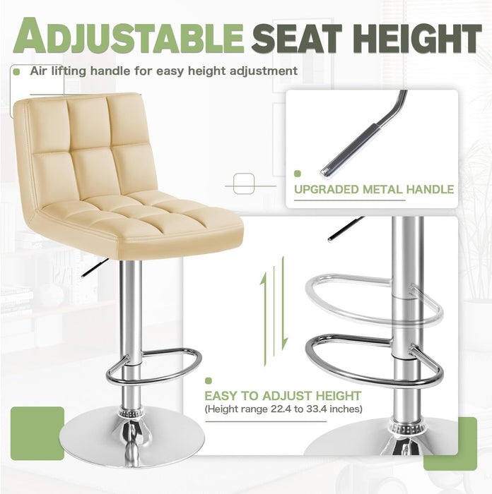 Bar Stools Modern Pu Leather Swivel Adjustable Hydraulic Bar Stool Square Counter Height Stool Set of 2 (Beige)