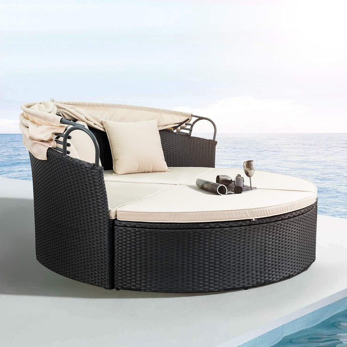 Patio Furniture Outdoor round Daybed with Retractable Canopy Wicker Rattan Separated Seating Sectional Sofa for Patio Lawn Garden Backyard Porch