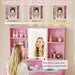 Vanity Desk with Mirror and Lights, Makeup Vanity with Transparent Top & RGB Drawers, Girls Vanity Table with Lighted Mirror for Bedroom Featuring 3 Modes & Outlet, Pink