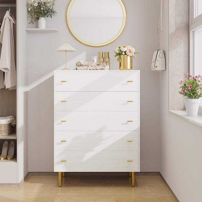 Farmhouse 5 Drawer Dresser for Bedroom, 43"Tall Wood Chest of Large Drawers