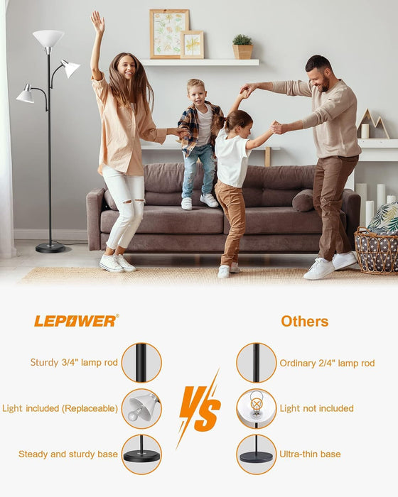 Floor Lamp, Standing Lamp with Replaceable 3000K Energy-Saving, Lamp for Living Room with Adjustable Reading Lights, Modern Bright Floor Lamp for Bedroom, Living Room, Office