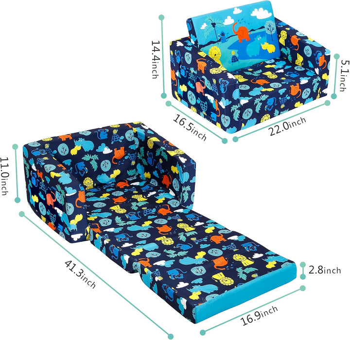 Kids Sofas Children'S Sofa Bed Baby'S Upholstered Couch Sleepover Chair Flipout Open Recliner（Blue）