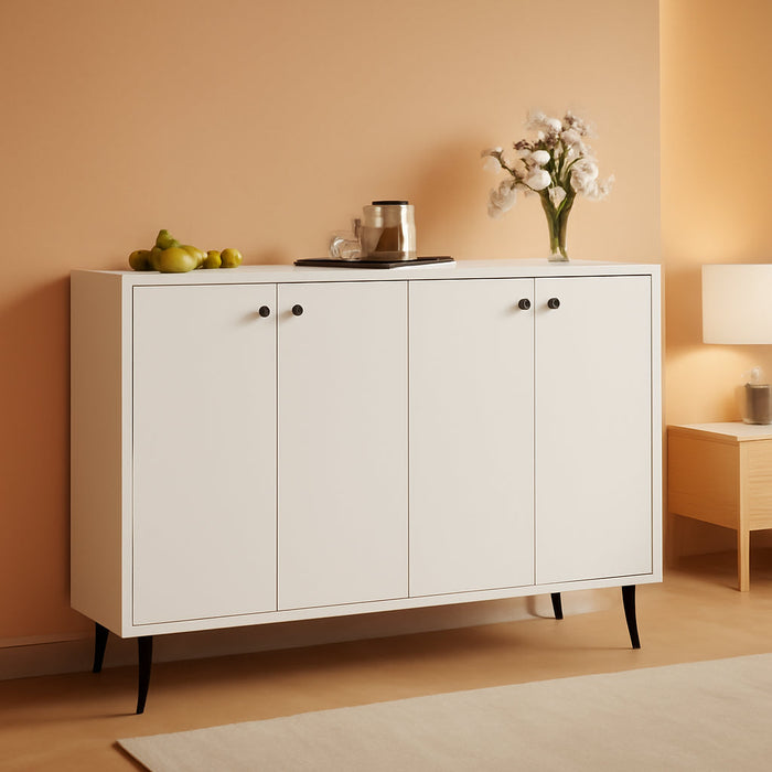 Sideboard Buffet Cabinet, 50’’ Accent Kitchen Storage Cabinet with 4-Door & 5-Position Adjustable Shelves, Modern White Sideboard with 5 Support Legs, Buffet Table for Coffee Bar, Living Room
