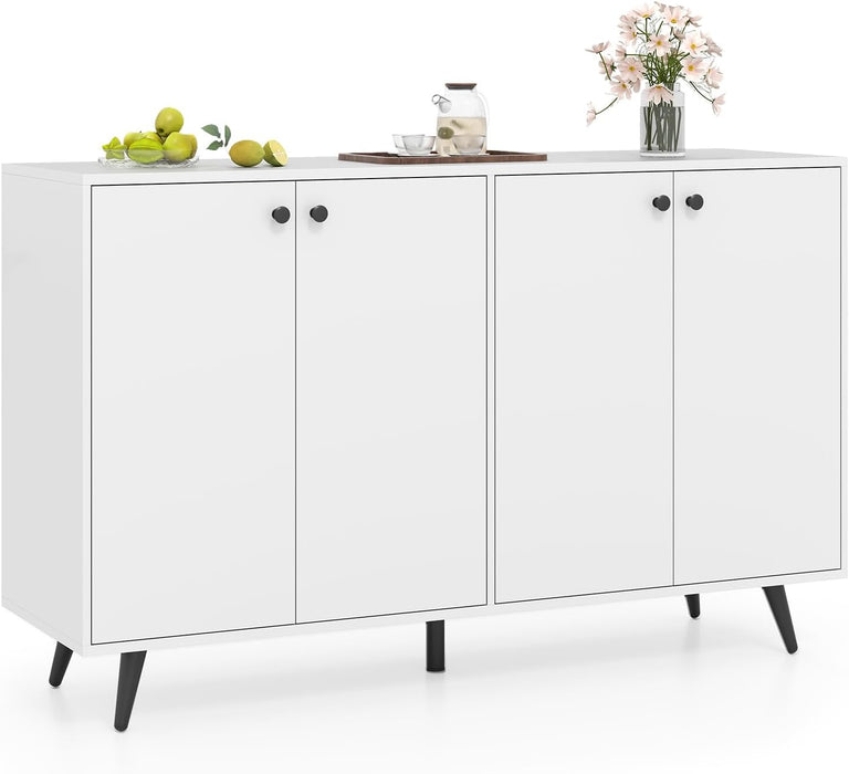 Sideboard Buffet Cabinet, 50’’ Accent Kitchen Storage Cabinet with 4-Door & 5-Position Adjustable Shelves, Modern White Sideboard with 5 Support Legs, Buffet Table for Coffee Bar, Living Room