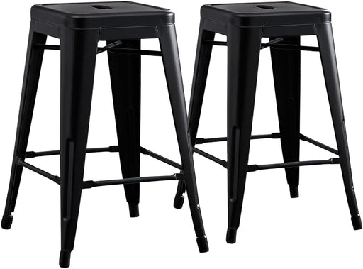 24” Metal Backless Barstool Set of 2 – Country Rustic Style, Lightweight & Sturdy Build, Easy Assembly – Matte Black Finish