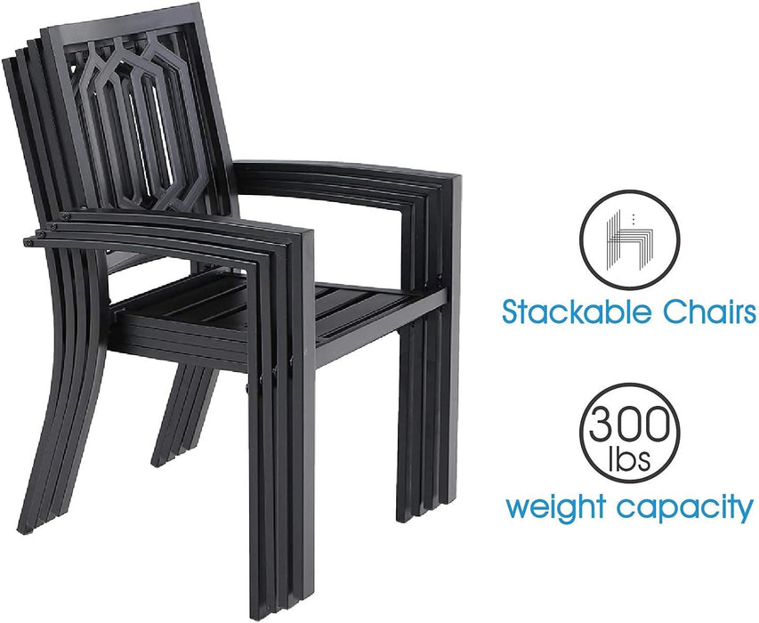 5-Piece Metal Patio Outdoor Table and Chairs Dining Set- 37" Square Bistro Table and 4 Backyard Garden Chairs, Table with 1.57" Umbrella Hole