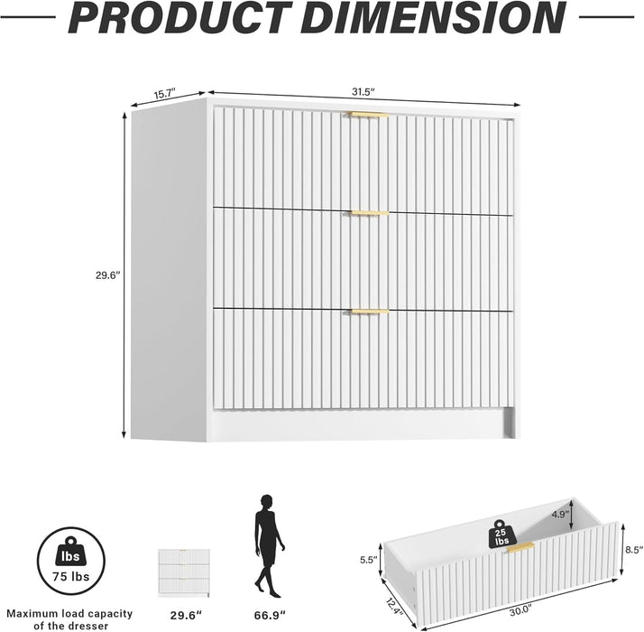 White Contemporary Dresser With Three Impressive Drawers